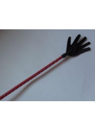 Длинный плетённый стек с наконечником-ладошкой и красной рукоятью - 85 см. - Подиум - купить с доставкой в Санкт-Петербурге
