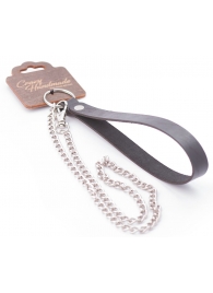 Серебристый металлический поводок с кожаной черной ручкой - 80 см. - Crazy Handmade - купить с доставкой в Санкт-Петербурге