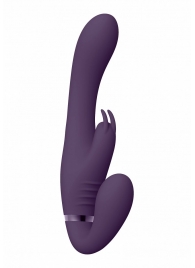 Фиолетовый безремневой вибрострапон Suki со стимулятором клитора - 22 см. - Shots Media BV - купить с доставкой в Санкт-Петербурге