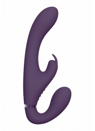 Фиолетовый безремневой вибрострапон Suki со стимулятором клитора - 22 см. - Shots Media BV - купить с доставкой в Санкт-Петербурге