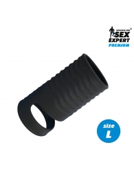 Черная открытая насадка на пенис с кольцом для мошонки L-size - 8,5 см. - Sex Expert - в Санкт-Петербурге купить с доставкой