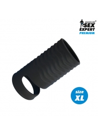 Черная открытая насадка на пенис с кольцом для мошонки XL-size - 8,9 см. - Sex Expert - в Санкт-Петербурге купить с доставкой