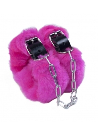 Кожаные наручники со съемной розовой опушкой - Лунный свет - купить с доставкой в Санкт-Петербурге