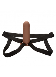 Коричневый фаллопротез из силикона Extension with Harness - 15,75 см. - California Exotic Novelties - купить с доставкой в Санкт-Петербурге