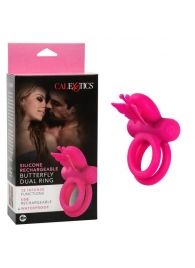 Розовое эрекционное виброкольцо Silicone Rechargeable Dual Butterfly Ring - California Exotic Novelties - в Санкт-Петербурге купить с доставкой