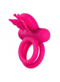 Розовое эрекционное виброкольцо Silicone Rechargeable Dual Butterfly Ring - California Exotic Novelties - в Санкт-Петербурге купить с доставкой