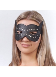 Чёрная кожаная маска с клёпками и прорезями для глаз - Sitabella - купить с доставкой в Санкт-Петербурге