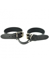 Черные кожаные наручники со съемной леопардовой опушкой - Sitabella - купить с доставкой в Санкт-Петербурге