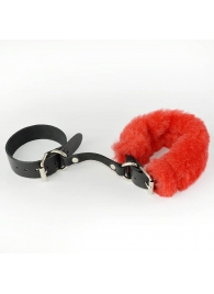 Черные кожаные наручники со съемной красной опушкой - Sitabella - купить с доставкой в Санкт-Петербурге