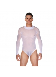 Белое полупрозрачное мужское боди с длинным рукавом - La Blinque купить с доставкой