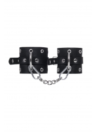 Черные кожаные однослойные наручники с люверсами - Pecado - купить с доставкой в Санкт-Петербурге