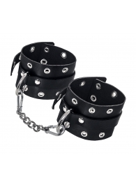 Черные кожаные однослойные наручники с люверсами - Pecado - купить с доставкой в Санкт-Петербурге