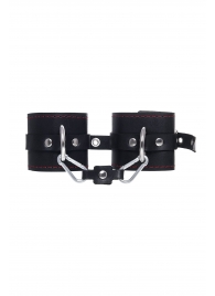Черные кожаные однослойные наручники с контрастной строчкой - Pecado - купить с доставкой в Санкт-Петербурге