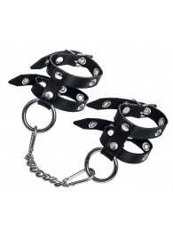 Черные однослойные кожаные наручники из двух ремешков - Pecado - купить с доставкой в Санкт-Петербурге