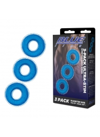 Комплект из трех голубых колец для эрекции 3-Pack Ultra-Stim Stretch Cock Rings - BlueLine - в Санкт-Петербурге купить с доставкой