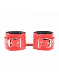 Красные кожаные наручники с клепками - БДСМ Арсенал - купить с доставкой в Санкт-Петербурге