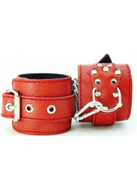 Красные кожаные наручники с клепками - БДСМ Арсенал - купить с доставкой в Санкт-Петербурге