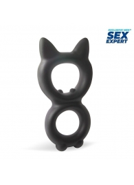 Черное двойное эрекционное кольцо с кошачьими ушками - Bior toys - в Санкт-Петербурге купить с доставкой