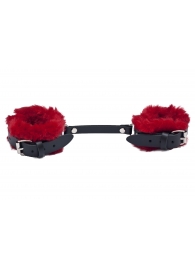 Черные базовые наручники из кожи с красной опушкой - Лунный свет - купить с доставкой в Санкт-Петербурге
