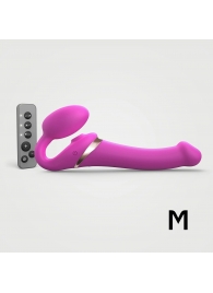 Ярко-розовый безремневой страпон Multi Orgasm Size M с клиторальной стимуляцией - Strap-on-me - купить с доставкой в Санкт-Петербурге