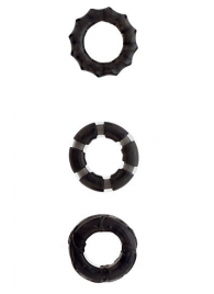 Набор из 3 чёрных эрекционных колец MENZSTUFF STRETCHY COCK RINGS - Dream Toys - в Санкт-Петербурге купить с доставкой
