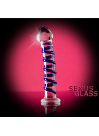 Фаллоимитатор из стекла с синей спиралью - 18 см. - Sexus купить с доставкой в интернет-магазине Orgasmix в Санкт-Петербурге Фаллоимитатор из стекла с синей спиралью - 18 см. - Sexus