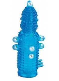 Голубая эластичная насадка на пенис с жемчужинами, точками и шипами Pearl Stimulator - 11,5 см. - Tonga - в Санкт-Петербурге купить с доставкой