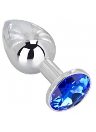 Анальное украшение BUTT PLUG  Small с синим кристаллом - 7 см. - Anal Jewelry Plug - купить с доставкой в Санкт-Петербурге