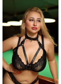 Черная кожаная сбруя с ошейником plus size из нежной кожи - БДСМ Арсенал - купить с доставкой в Санкт-Петербурге