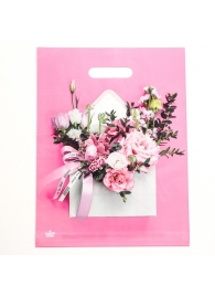 Розовый пакет с цветочным принтом и вырубной ручкой (40х31 см) - Сима-Ленд - купить с доставкой в Санкт-Петербурге