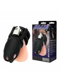 Черная клетка для пениса Silicone Small 2 in Cock Cage With Ball Divider - BlueLine - купить с доставкой в Санкт-Петербурге