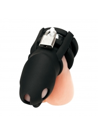 Черная клетка для пениса Silicone Small 2 in Cock Cage With Ball Divider - BlueLine - купить с доставкой в Санкт-Петербурге