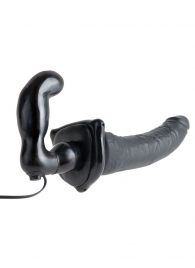 Черный страпон с вагинальной пробкой Deluxe Vibrating Penetrix Strap-On - 19 см. - Pipedream - купить с доставкой в Санкт-Петербурге