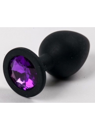 Черная силиконовая анальная пробка с фиолетовым стразом - 8,2 см. - 4sexdreaM - купить с доставкой в Санкт-Петербурге