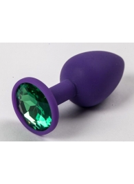 Фиолетовая силиконовая анальная пробка с зеленым стразом - 7,1 см. - 4sexdreaM - купить с доставкой в Санкт-Петербурге