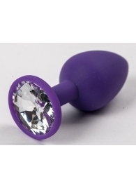Фиолетовая силиконовая анальная пробка с прозрачным стразом - 7,1 см. - 4sexdreaM - купить с доставкой в Санкт-Петербурге