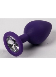 Фиолетовая силиконовая анальная пробка с прозрачным стразом - 8,2 см. - 4sexdreaM - купить с доставкой в Санкт-Петербурге