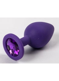 Фиолетовая силиконовая анальная пробка с фиолетовым стразом - 8,2 см. - 4sexdreaM - купить с доставкой в Санкт-Петербурге