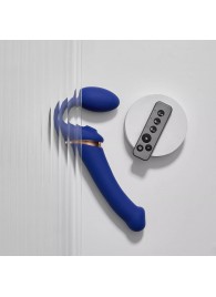 Синий безремневой страпон Multi Orgasm Bendable Strap-On size XL с клиторальной стимуляцией - Strap-on-me - купить с доставкой в Санкт-Петербурге