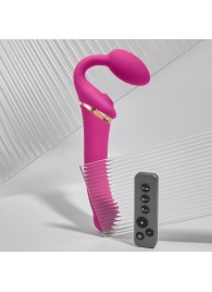Ярко-розовый безремневой страпон Multi Orgasm Bendable Strap-On size L с клиторальной стимуляцией - Strap-on-me - купить с доставкой в Санкт-Петербурге