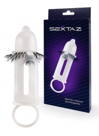 Эластичная насадка на пенис с подхватом мошонки и стимулирующими «ресничками» - Sextaz - в Санкт-Петербурге купить с доставкой