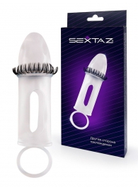 Закрытая насадка на пенис с подхватом мошонки и стимулирующими «ресничками» - Sextaz - в Санкт-Петербурге купить с доставкой