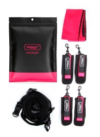 Черно-розовый эротический набор: фиксатор, оковы, наручники, повязка - Erokay - купить с доставкой в Санкт-Петербурге