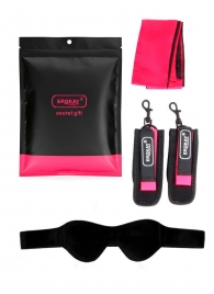 Черно-розовый эротический набор: маска, наручники и повязка - Erokay - купить с доставкой в Санкт-Петербурге