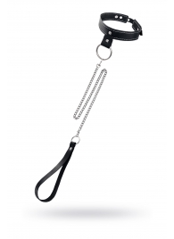 Черный узкий однослойный ошейник с серебристым поводком-цепочкой - Pecado - купить с доставкой в Санкт-Петербурге