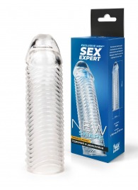 Прозрачная закрытая насадка на пенис с ребрышками - 16 см. - Sex Expert - в Санкт-Петербурге купить с доставкой