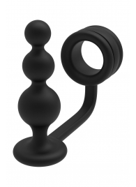 Черное эрекционное кольцо с анальной елочкой Cockring With Beaded Anal Plug - Dream Toys - в Санкт-Петербурге купить с доставкой