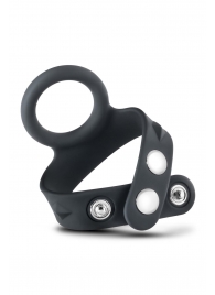 Черное эрекционное кольцо с подхватом мошонки на кнопках VS6 - Blush Novelties - в Санкт-Петербурге купить с доставкой