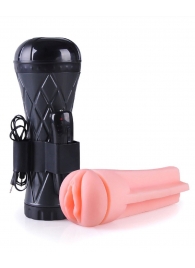 Телесный мастурбатор-вагина в черной колбе с вибрацией - Boys of Toys - в Санкт-Петербурге купить с доставкой