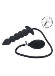 Черная анальная елочка с функцие расширения Beaded Inflatable Silicone Anal Plug - Shots Media BV